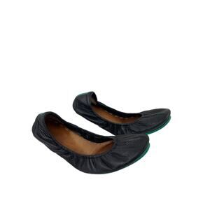 TIEKS Matte Black Slip-On Foldable Ballet Flats Shoes Leather Curved Toe Size 8